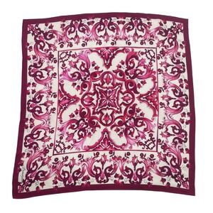 DOLCE & GABBANA Majolica Print 50x50 Silk Scarf Fuchsia/White